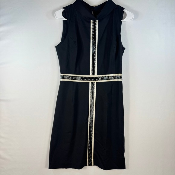 Dresses & Skirts - Milly Blk Wool Blend Sleeveless Mock Neck Sheath Dress w/ Perforated Trim Detail